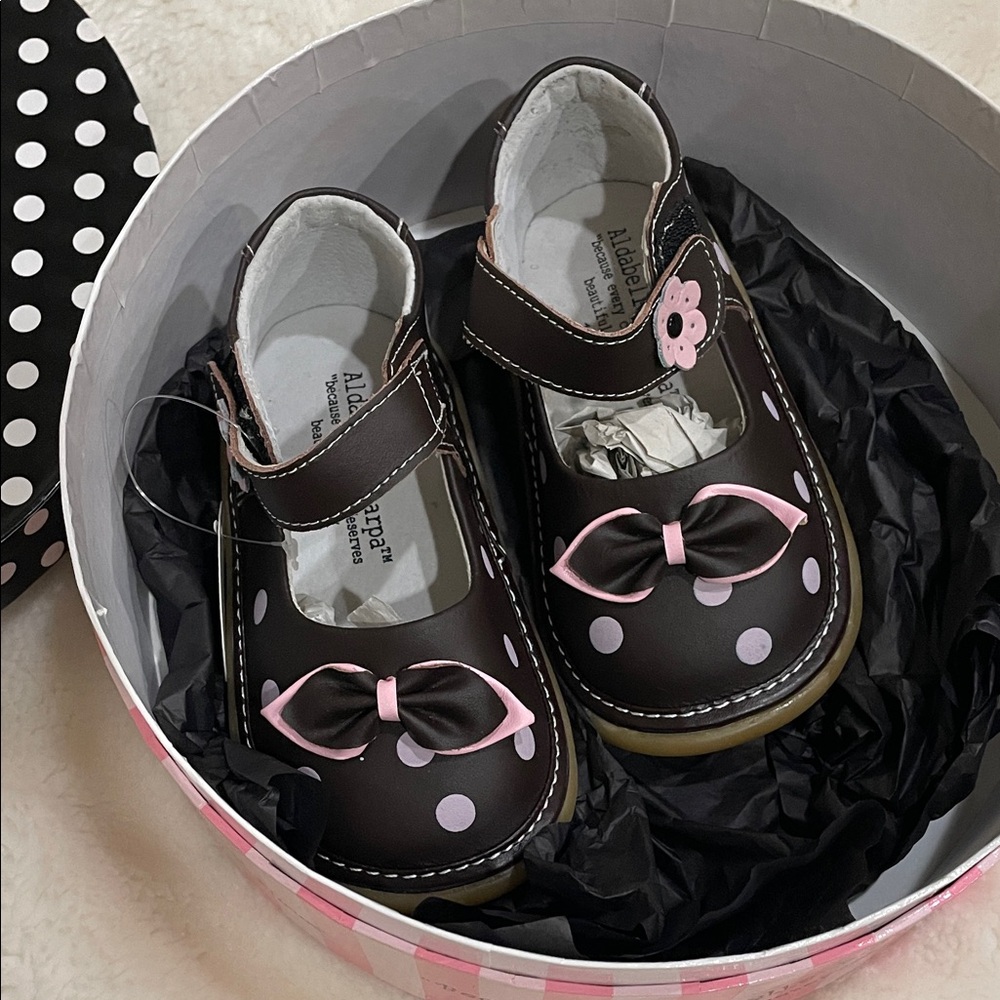 Toddler Shoes Brown and Pink NEW Polka Dot Dress Shoes